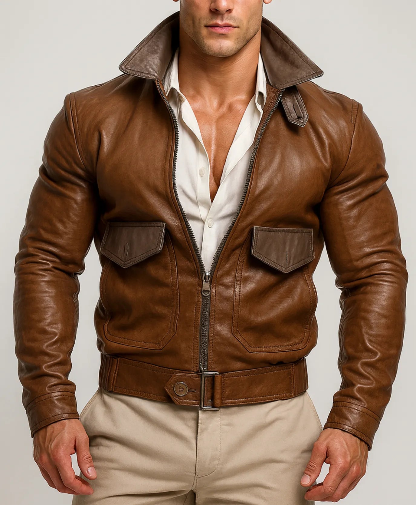 Ashborne Brown Leather Bomber Jacket – Daaran