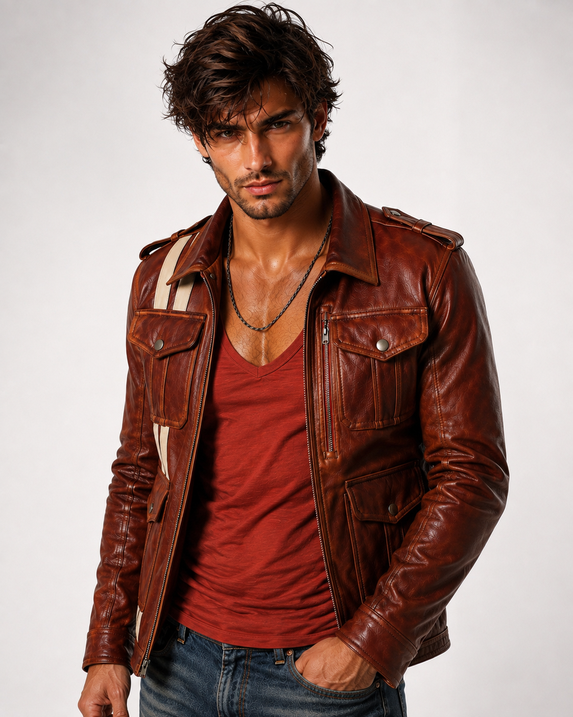 Burnt Saddle Cognac Brown Leather Café Racer Jacket