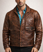 Drakeford Distressed Brown Leather Field Jacket