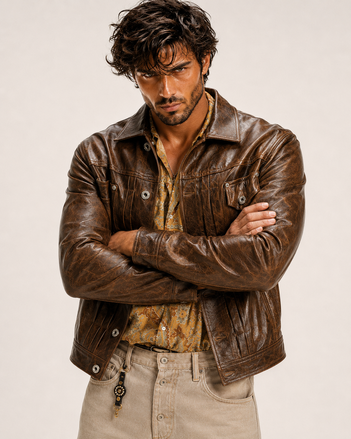 Tobacco Storm Brown Leather Trucker Jacket