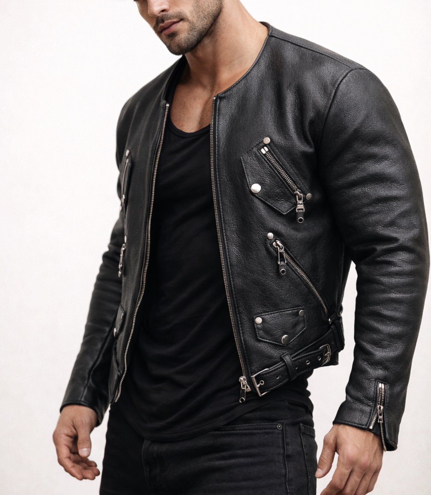 Vero Black Cropped Biker Leather Jacket