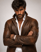 Korvane Brown Genuine Leather Blazer Jacket