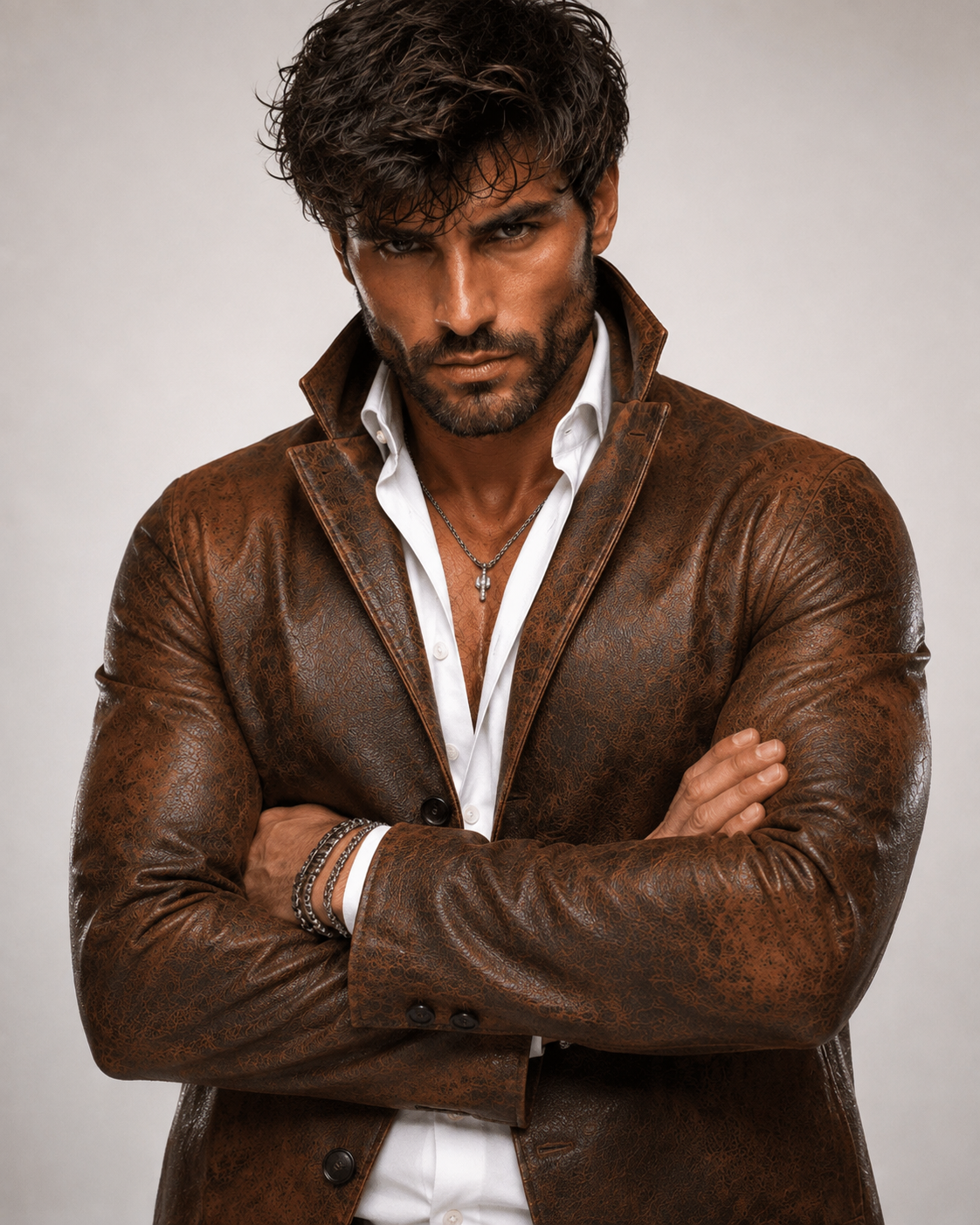 Korvane Brown Genuine Leather Blazer Jacket