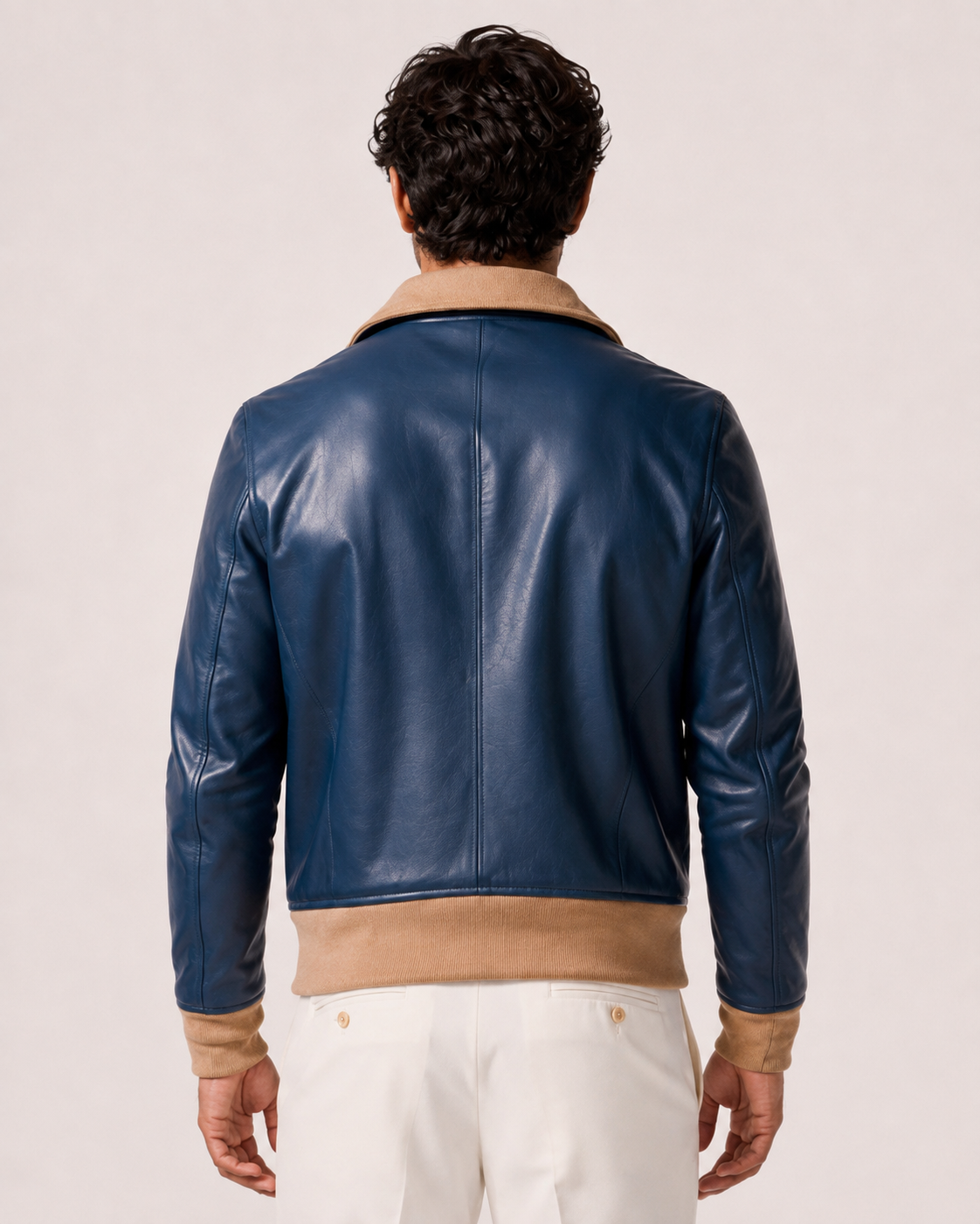 Azure Falcon Royal Blue Leather Bomber Jacket