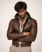 Ashborne Brown Leather Bomber Jacket