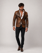 Korvane Brown Genuine Leather Blazer Jacket