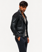 Raven Black Leather Biker Jacket