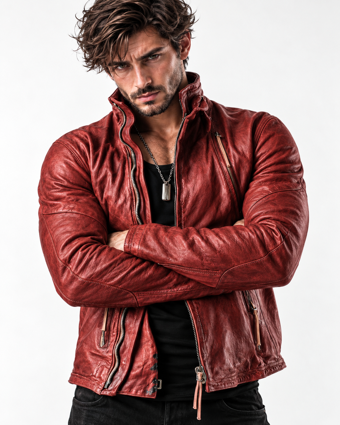 Rovek by Daaran Red Distressed Sheep Leather Moto Jacket