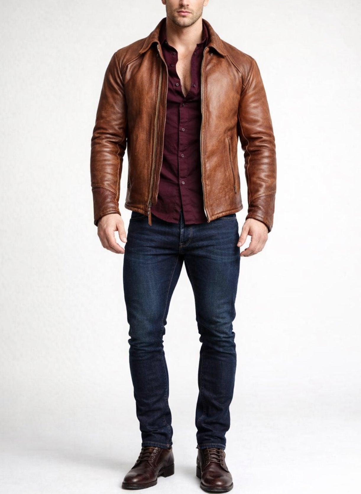 Ashcroft Brown Cafe Racer Leather Jacket