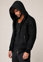 Black Suede Shearling Hoodie Jacket – Dravik