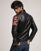 Union Jack Black Leather Café Racer Jacket | Daaran – interior lining view