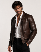 Brown Sheep Leather Bomber Jacket – Havaro by Daaran