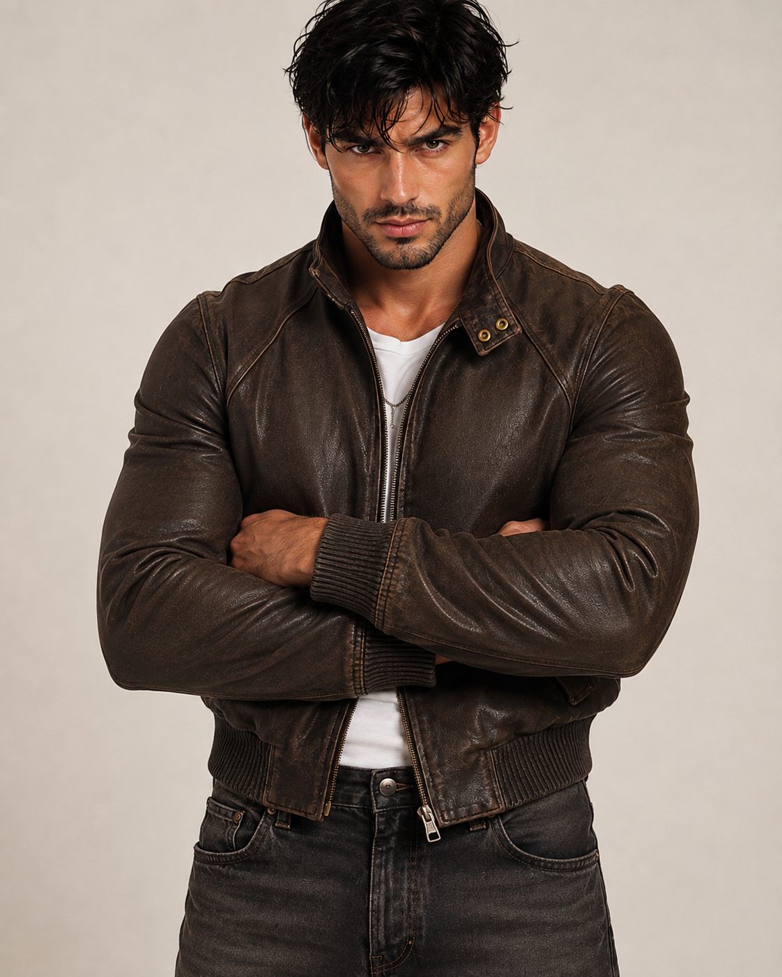 Brown Distressed Sheep Leather Bomber Jacket – Brunnero