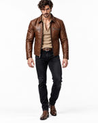 Montaro Luxe Rider Brown Leather Trucker Jacket