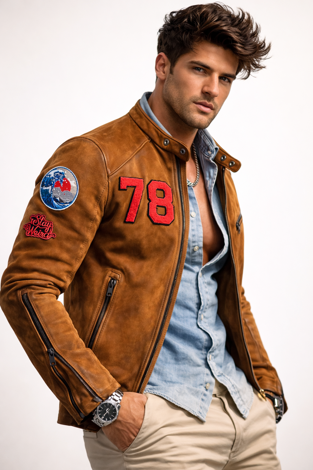 Daxton 78 Distressed Tan Suede Moto Jacket