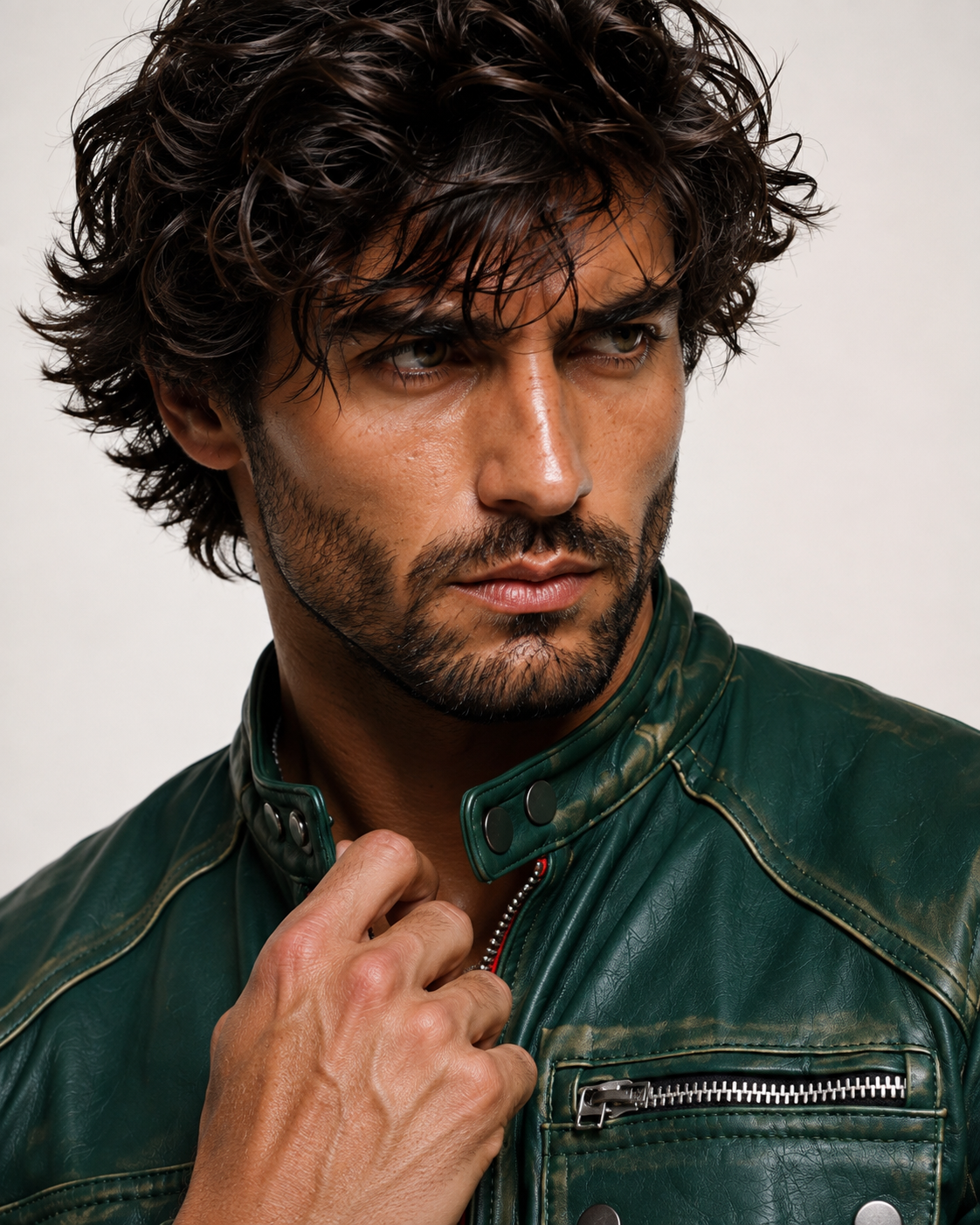 Urban Viper Distressed Green Leather Biker Jacket