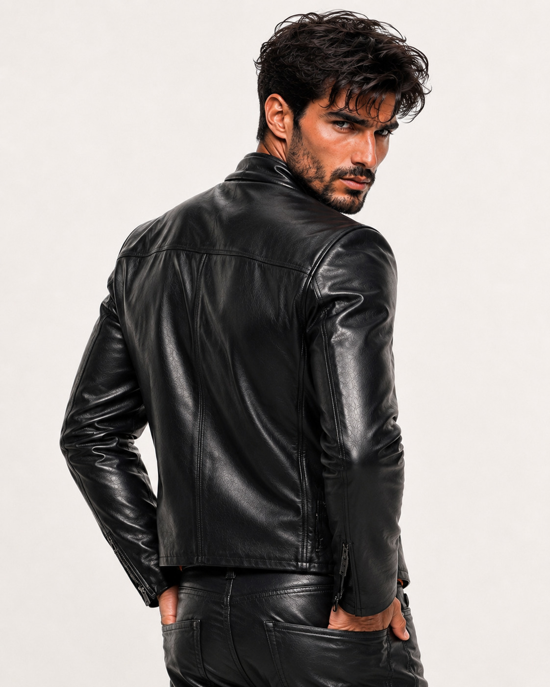 Carbon Axis Black Leather Biker Jacket