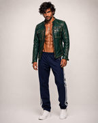 Urban Viper Distressed Green Leather Biker Jacket