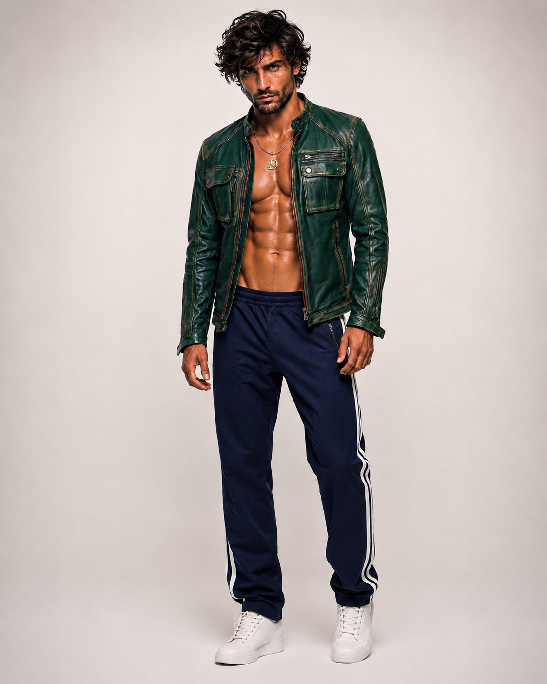 Urban Viper Distressed Green Leather Biker Jacket