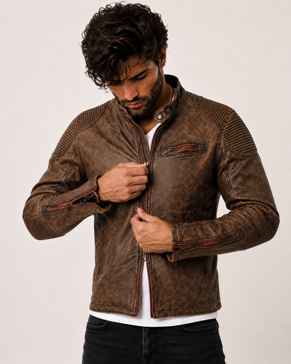Havoc Racer Distressed Brown Leather Cafe Racer Jacket
