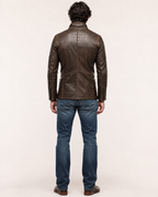 Brown Sheep Leather Blazer Jacket – Slim Fit Moto | Daaran – styled, worn view