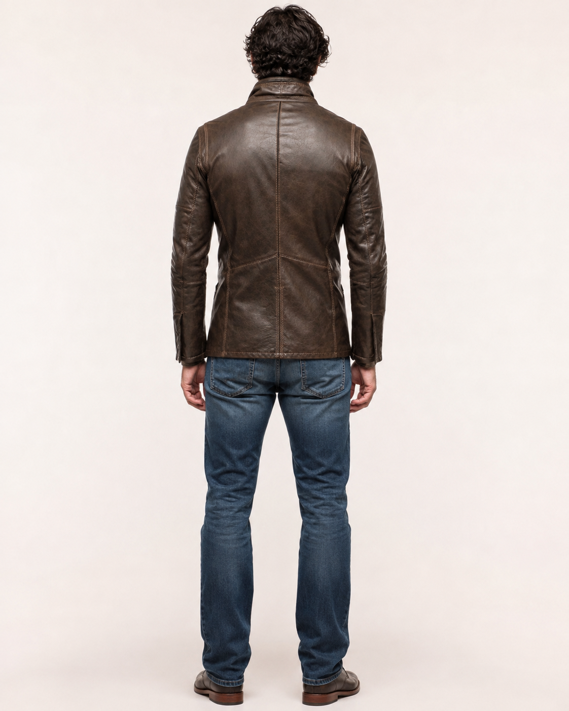 Brown Sheep Leather Blazer Jacket – Slim Fit Moto | Daaran – styled, worn view