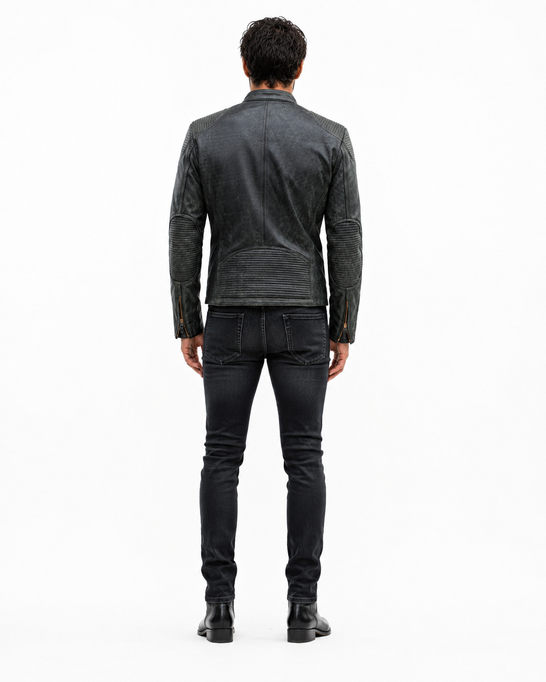 Distressed Green Sheep Leather Biker Jacket