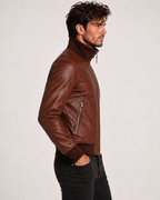 Crest Cognac Brown Leather Bomber Jacket