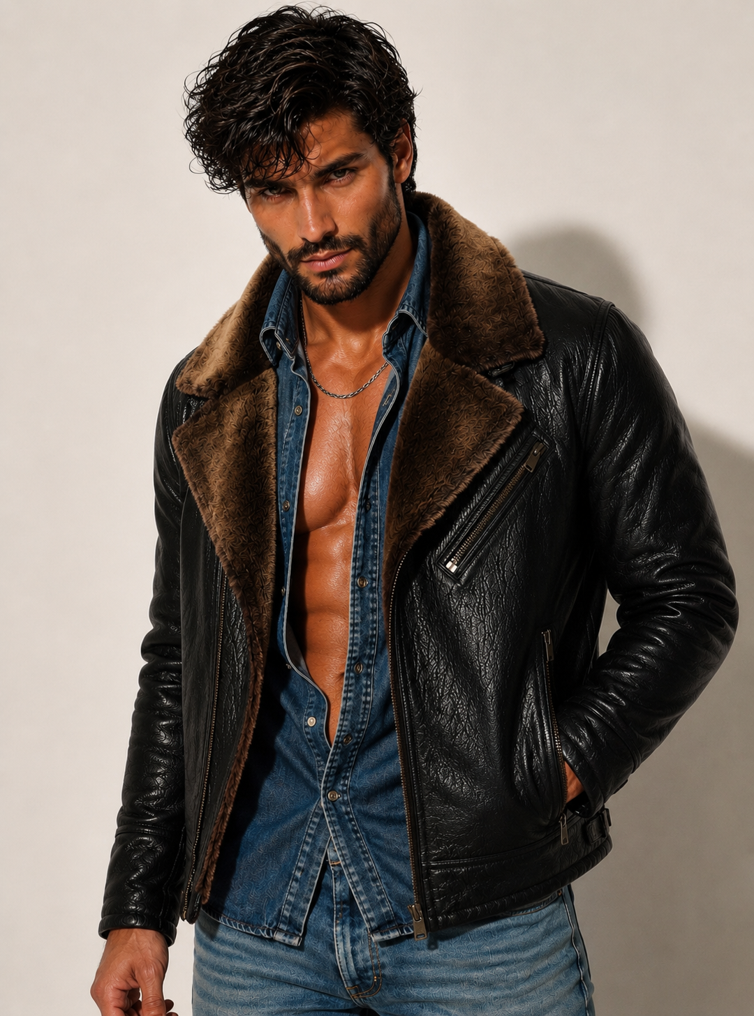 Dark Brown Shearling Aviator Jacket – Ravenline