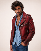 Urban Raider Distressed Red Leather Moto Jacket