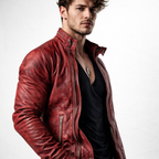 Red Distressed Moto Leather Jacket – Genuine Sheep Leather Slim Fit | Rovek by Daaran