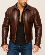 Ravvix Brown Leather Bomber Jacket