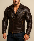 Axegrave Mahogany Brown Leather Biker Jacket