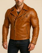 Axegrave Mahogany Brown Leather Biker Jacket