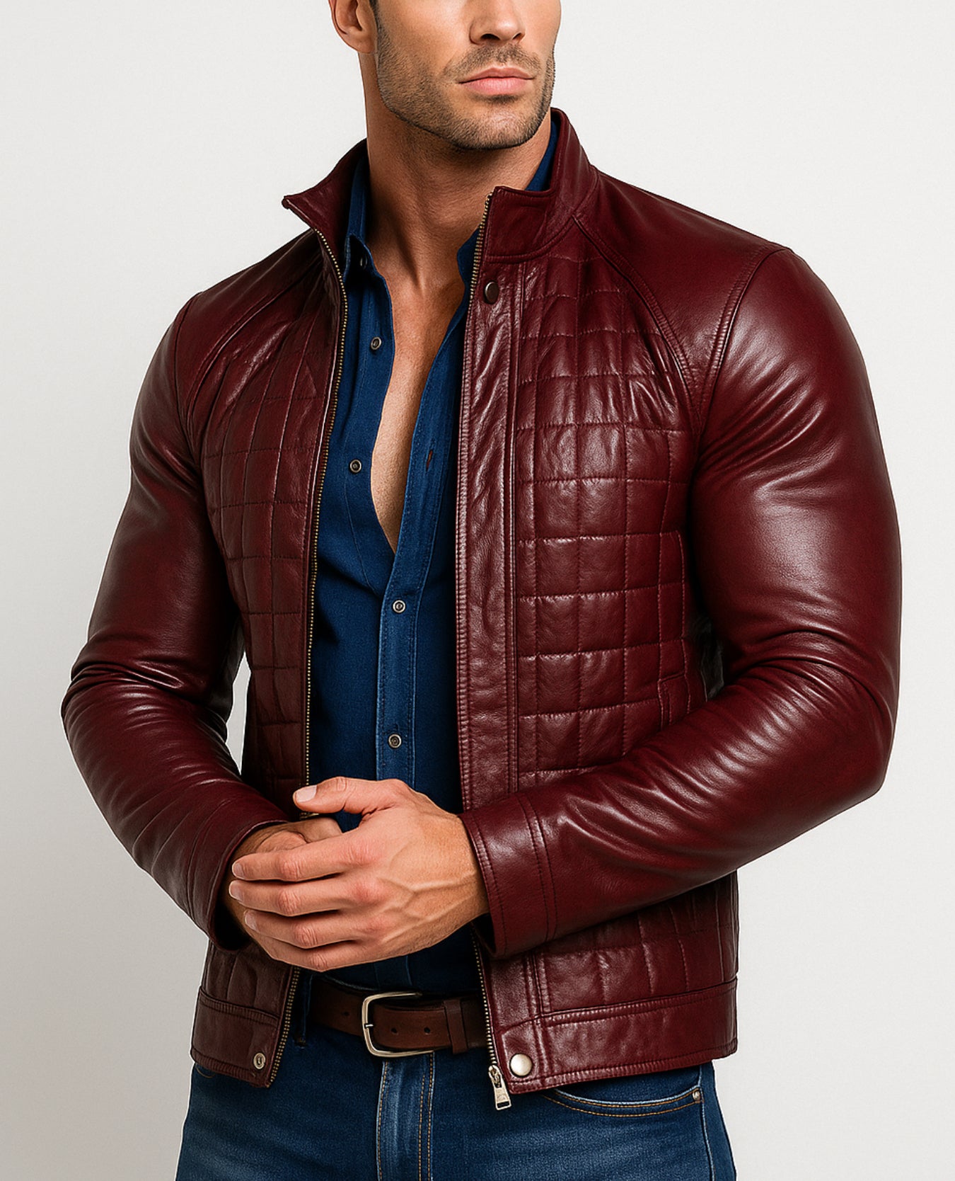 Luxe Grid Moto Urban Brown Leather Jacket