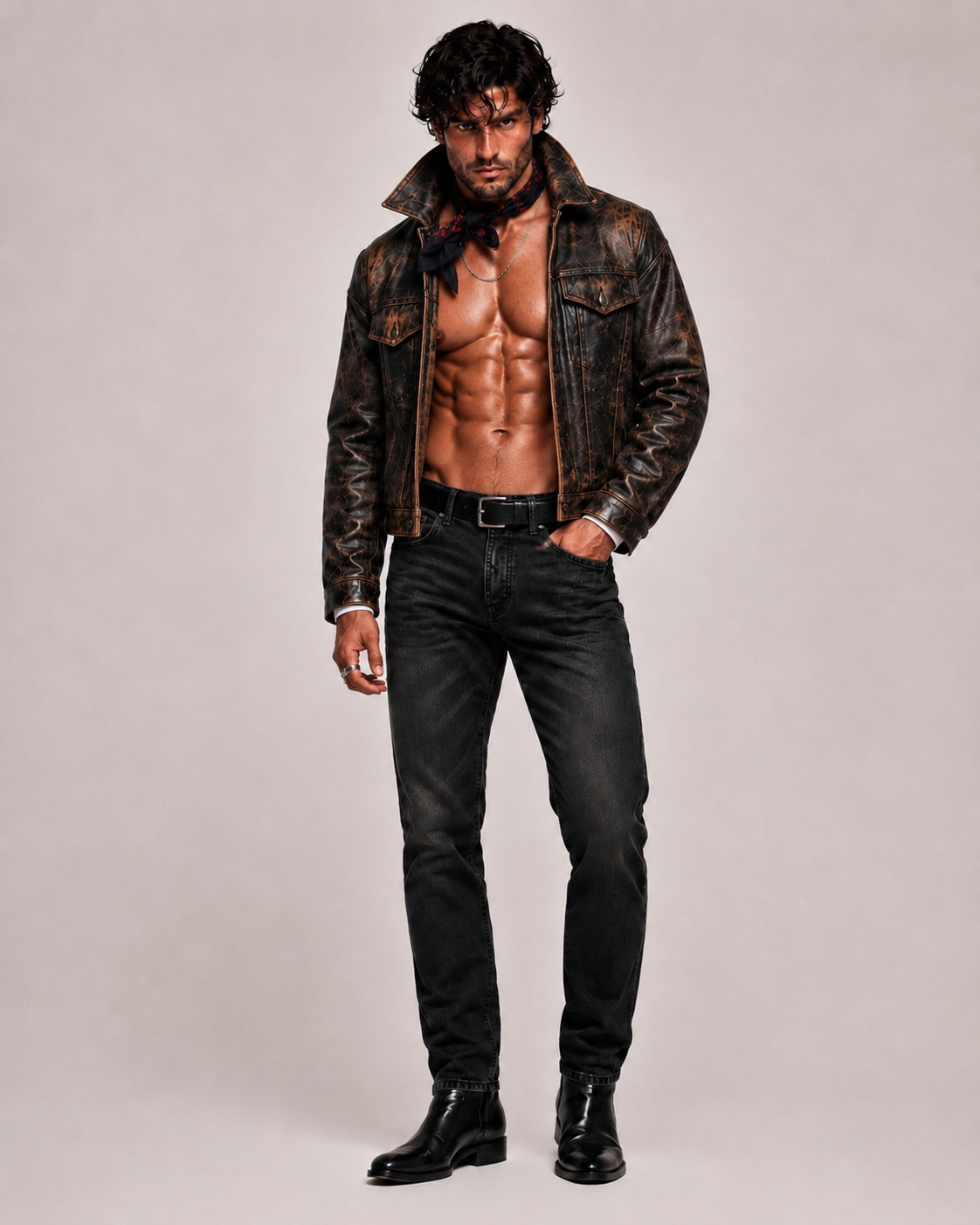 Distressed Brown Trucker Jacket – Daaran Rustell – flat lay view