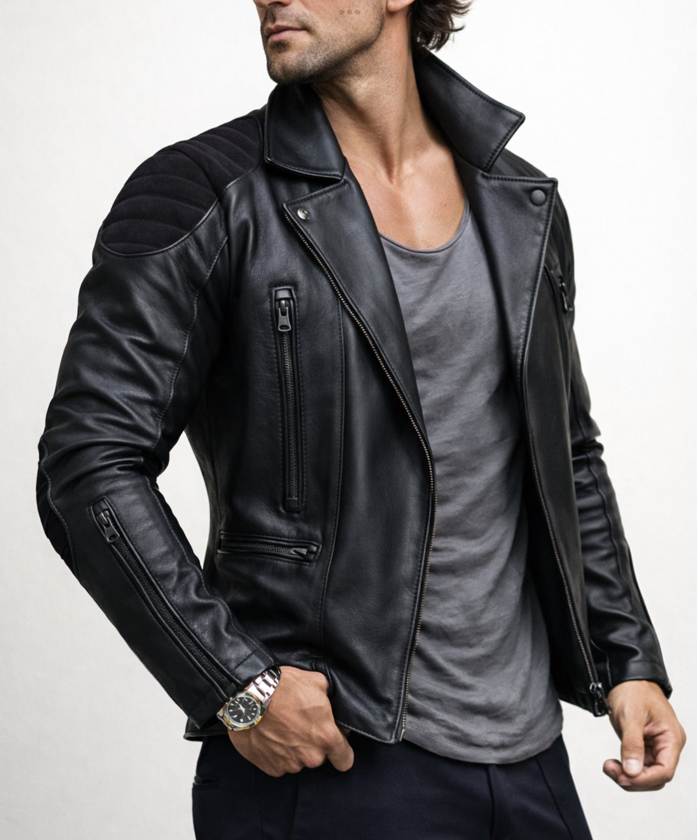 Raven Black leather biker jacket
