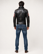 Distressed Charcoal Black Sheep Leather Moto Jacket | Daaran – sleeve and cuff detail