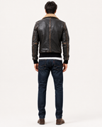 Distressed Brown Shearling Aviator Bomber Jacket