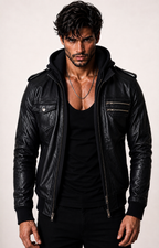 Black Sheep Leather Bomber Jacket – Detachable Hoodie | Daaran – front view