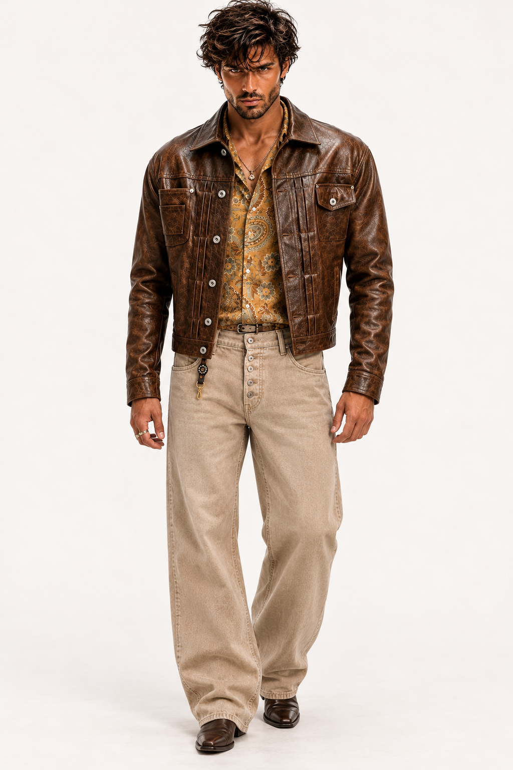 Tobacco Storm Brown Leather Trucker Jacket