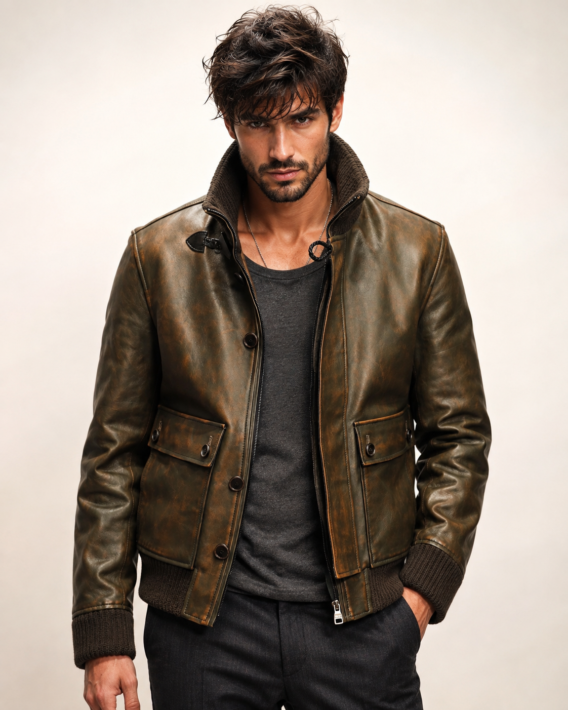 Vintage Brown Leather Bomber Jacket – Daaran Ravvion