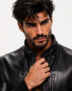 Carbon Axis Black Leather Biker Jacket