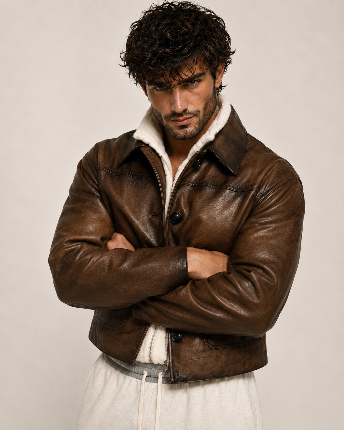 Urban Ember Brown Leather Bomber Jacket