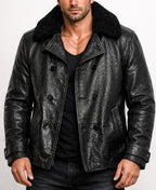 Hudson Black Leather Peacoat Jacket