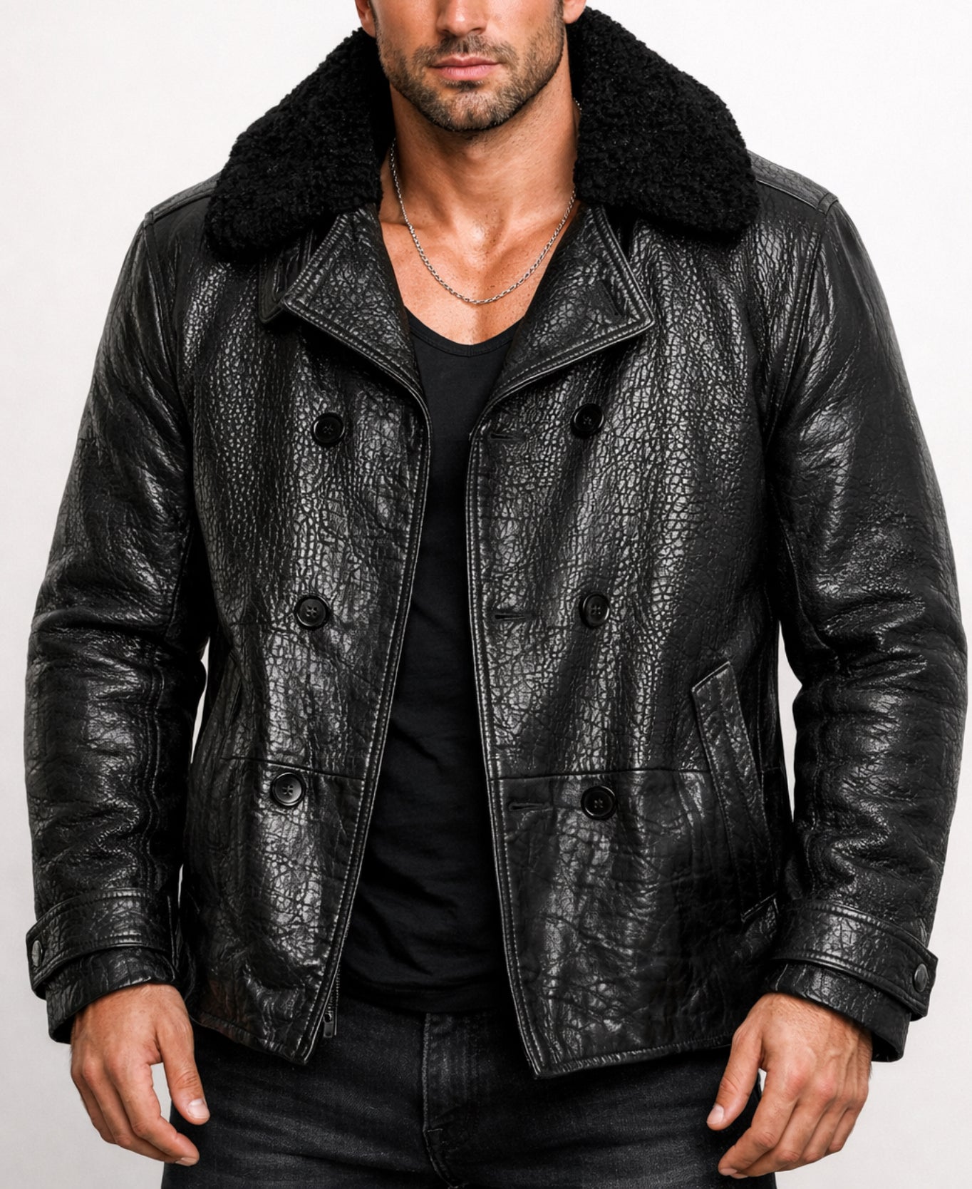 Hudson Black Leather Peacoat Jacket
