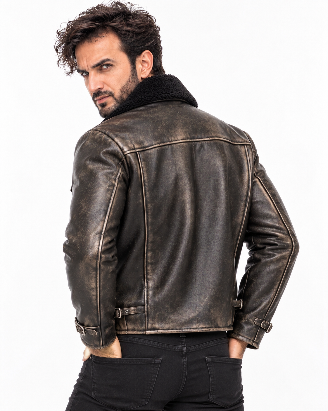Black Sheep Leather Shearling Collar Jacket – KOVAR