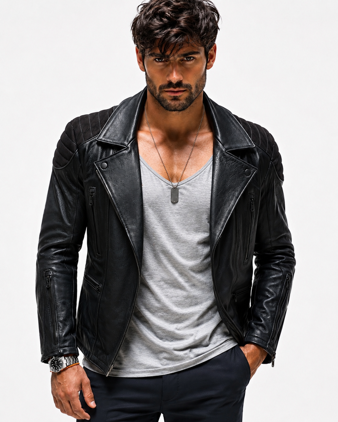 Raven Black Leather Biker Jacket