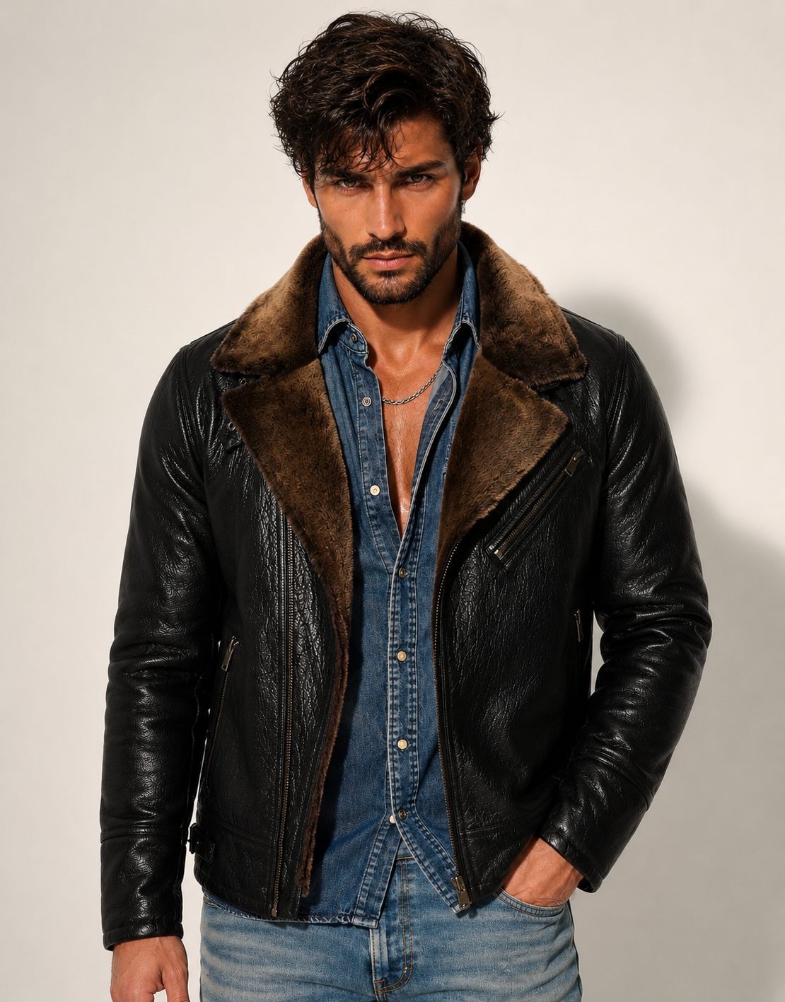 Dark Brown Shearling Aviator Jacket – Ravenline