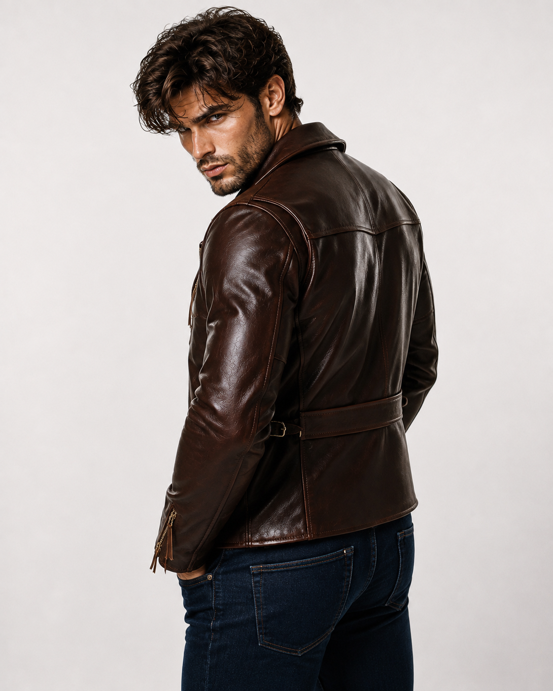 Men's Sheep Leather Biker Jacket: Slim Fit Motorcycle Style | Daaran – interior lining view